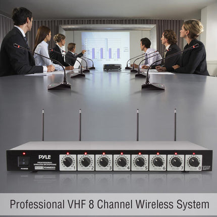 Pyle Pro PDWM8300 Sistema de Micrófono Inalámbrico VHF 8 Canales 8 Micrófonos de Conferencia