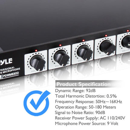 Pyle Pro PDWM8300 Sistema de Micrófono Inalámbrico VHF 8 Canales 8 Micrófonos de Conferencia