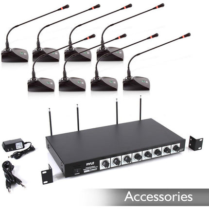 Pyle Pro PDWM8300 Sistema de Micrófono Inalámbrico VHF 8 Canales 8 Micrófonos de Conferencia