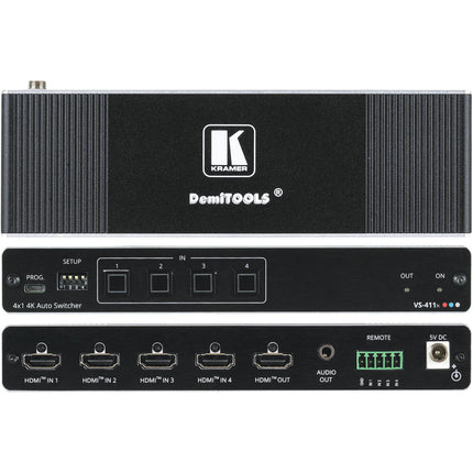 Kramer VS-411X 4x1 Conmutador HDMI 4K HDR 60Hz 4:4:4 con Salida Audio Estéreo