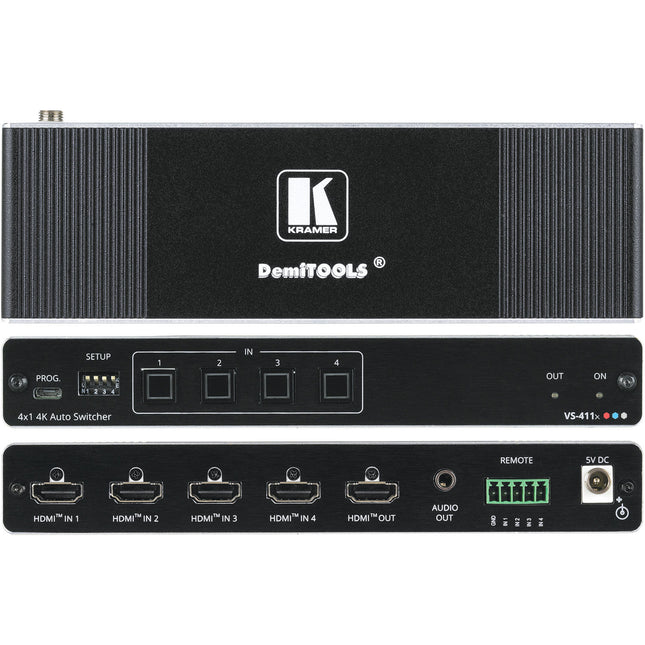 Kramer VS-411X 4x1 Conmutador HDMI 4K HDR 60Hz 4:4:4 con Salida Audio Estéreo