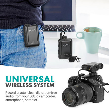 Movo Photo WMX-1 Sistema de Micrófono Lavalier Inalámbrico 2.4 GHz 6 Horas de Uso 200 Pies de Alcance