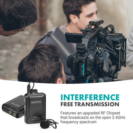 Movo Photo WMX-1 Sistema de Micrófono Lavalier Inalámbrico 2.4 GHz 6 Horas de Uso 200 Pies de Alcance