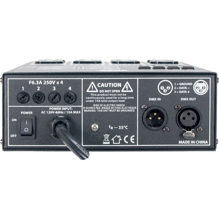 American DJ DP-DMX20L Pack de dimmer DMX 4 canales con 16 escenas y memoria de falla de energía