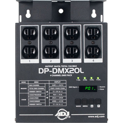 ADJ DP-DMX20L Dimmer Pack 4 Canales con 16 Chases y Memoria de Fallos