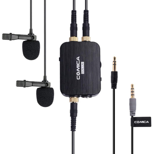 Comica Audio DUAL.LAV D03 Micrófonos Lavalier Dobles Omnidireccionales 2 Personas Monitoreo en Tiempo Real
