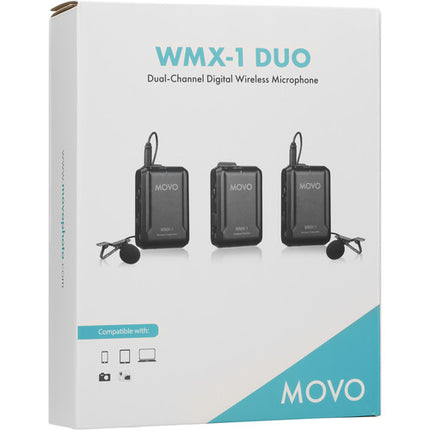 Movo Photo WMX-1-DUO Sistema de Micrófono Lavalier Inalámbrico 2 Personas 2.4 GHz 6 Horas de Uso 200 Pies Alcance