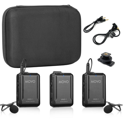 Movo Photo WMX-1-DUO Sistema de Micrófono Lavalier Inalámbrico 2 Personas 2.4 GHz 6 Horas de Uso 200 Pies Alcance