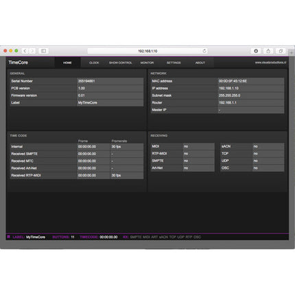 Visual Productions TimeCore Generador Convertidor y Display de Timecode con software y control por red