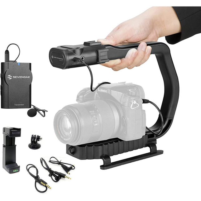 Movo Photo MicRig-W1 Agarre Video con Micrófono Inalámbrico 60m Rango para DSLR Smartphones GoPro