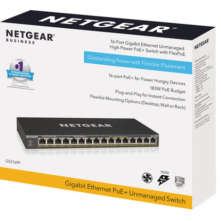 Netgear GS316PP Switch no gestionado 16 puertos Gigabit PoE+ con montaje en pared