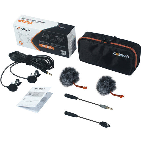 Comica Audio CVM-D02 Micrófonos Lavalier Omnidireccionales Duales 6m Cable Filtro Antiviento