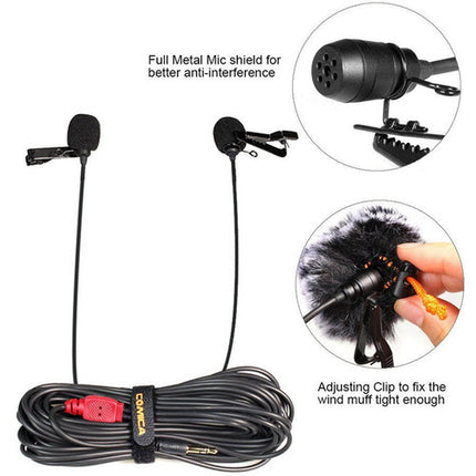 Comica Audio CVM-D02 Micrófonos Lavalier Omnidireccionales Duales 6m Cable Filtro Antiviento