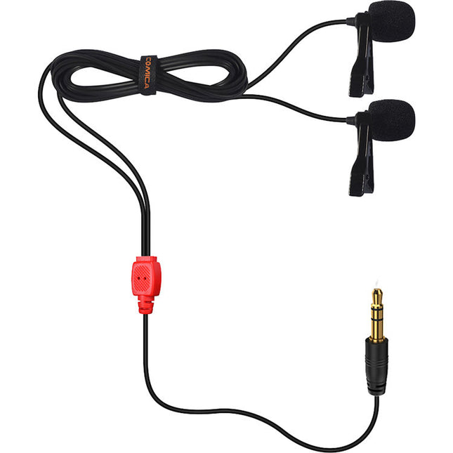 Comica Audio CVM-D02 Micrófonos Lavalier Omnidireccionales Duales 6m Cable Filtro Antiviento