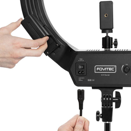 Fovitec Bi-Color LED 19 Ring Light luz anular 3200-6500K y soporte 6.25'