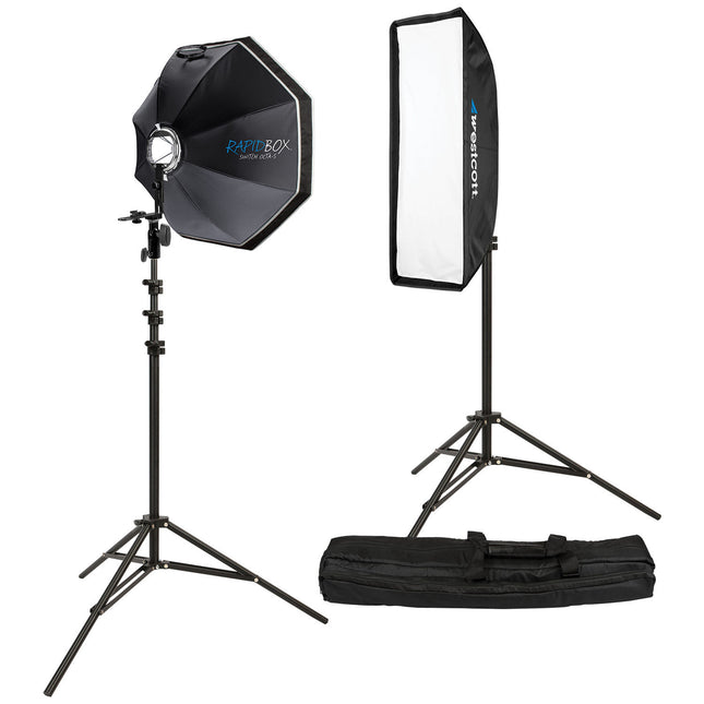 Westcott Rapid Box Switch Kit Iluminación 26" Octa 10x24" Softbox 8' Stands