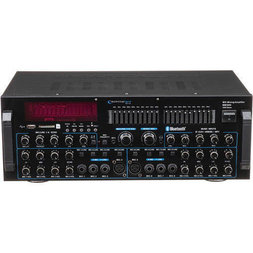 Technical Pro MM3000 Amplificador de Micrófono 3000W 8 Entradas Bluetooth USB SD