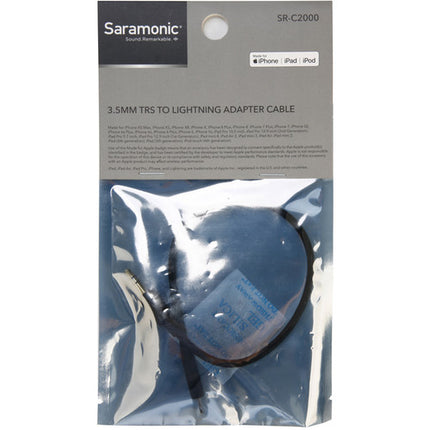 Saramonic SR-C2000 Cable Adaptador Audio 3.5mm TRS a Lightning 23cm para iPhone