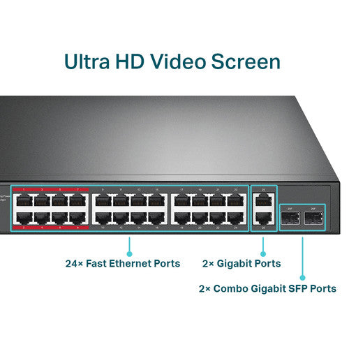 TP-Link TL-SL1226P Switch no gestionado 24 Puertos 10/100 Mb/s PoE+ 2 Gigabit 2 SFP 250W