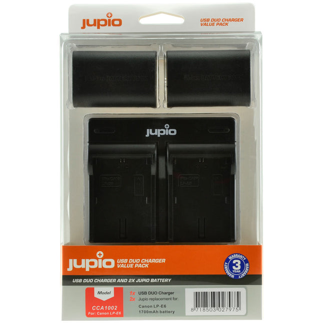 Jupio Pack Baterías LP-E6 1700mAh y Cargador Dual USB para Canon