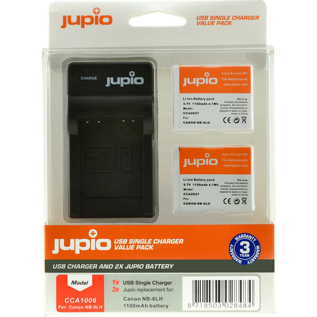 Jupio Pack Baterías NB-6LH 1100mAh y Cargador USB Compacto portátil