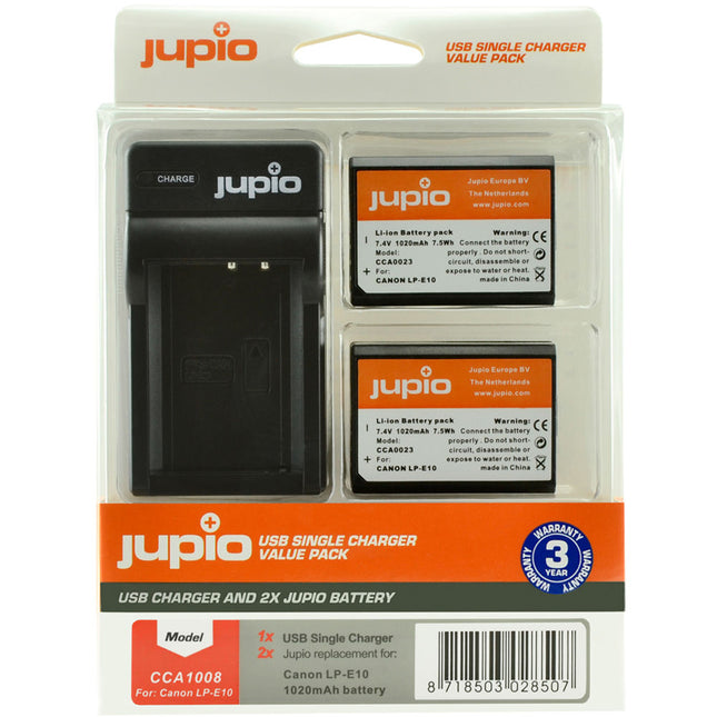 Jupio Pack Baterías LP-E10 1020mAh y Cargador USB para Cámara