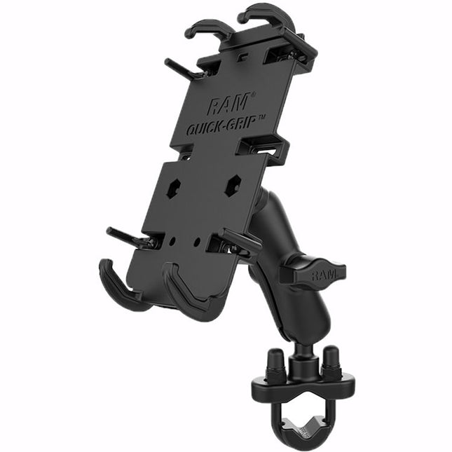 Soporte para teléfono RAM Mounts Quick-Grip XL con base U-Bolt para barras 0.5 a 1.25 pulgadas y brazo medio