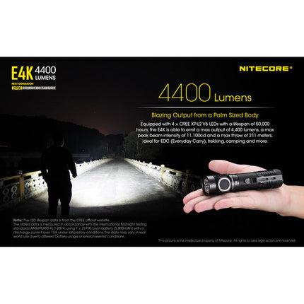 Nitecore E4K Linterna LED Recargable 4400 lúmenes 21700 Li-Ion USB-C