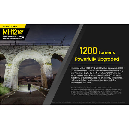 Nitecore MH12 V2 Linterna Recargable LED 1200 Lúmenes IP68 Sumergible