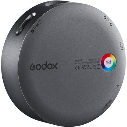 Godox Round Mini RGB LED Luz Magnética Gris con Temperatura 2500-8500K y 14 Efectos Especiales