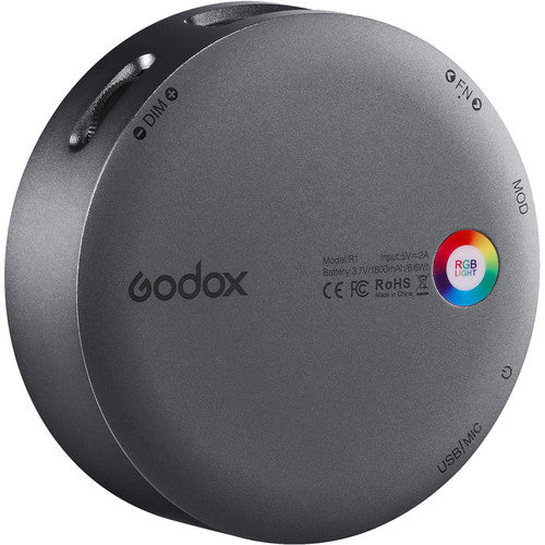 Godox Round Mini RGB LED Luz Magnética Gris con Temperatura 2500-8500K y 14 Efectos Especiales