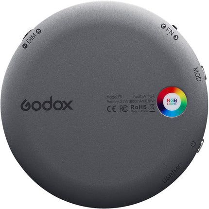 Godox Round Mini RGB LED Luz Magnética Gris con Temperatura 2500-8500K y 14 Efectos Especiales