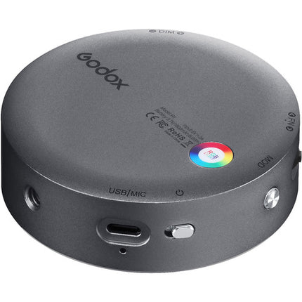 Godox Round Mini RGB LED Luz Magnética Gris con Temperatura 2500-8500K y 14 Efectos Especiales
