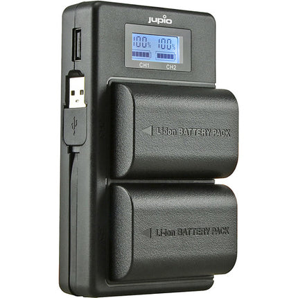 Jupio Cargador USB Doble para Baterías Canon LP-E6 con Pantalla LCD y Banco de Energía