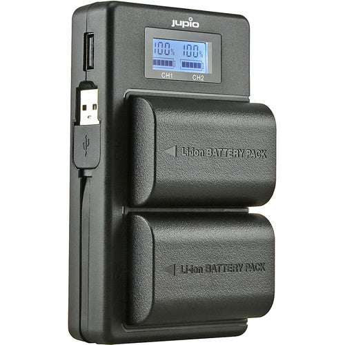 Jupio Cargador USB Doble para Baterías Canon LP-E6 con Pantalla LCD y Banco de Energía