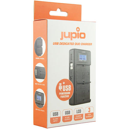 Jupio Cargador Dúo USB para Baterías Sony NP-FW50 con Pantalla LCD y 3 Puertos USB