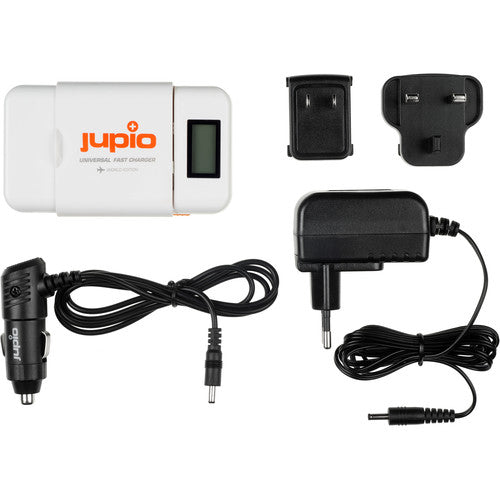 Jupio Universal Fast Charger Cargador Rápido para Baterías con Pantalla LCD y Puerto USB