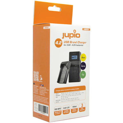 Jupio Kit Cargador USB para Baterías 3.6-4.2V 700mA con 9 Placas