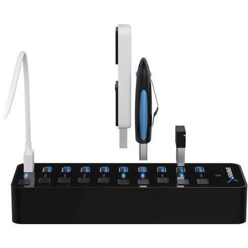 Sabrent 10 Puertos Hub USB 3.0 5 Gb/s con Interruptores y Adaptador