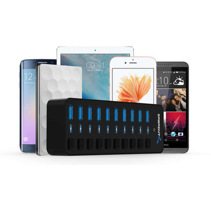 Sabrent 10 Puertos Hub USB 3.0 5 Gb/s con Interruptores y Adaptador