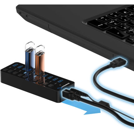 Sabrent 10 Puertos Hub USB 3.0 5 Gb/s con Interruptores y Adaptador