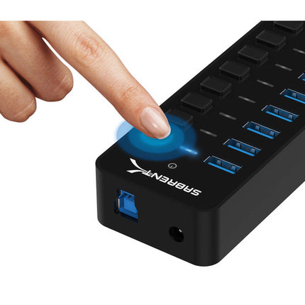 Sabrent 10 Puertos Hub USB 3.0 5 Gb/s con Interruptores y Adaptador