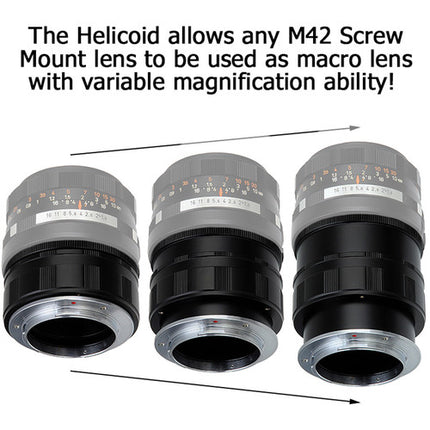FotodioX Adaptador M42 a Sony E-Mount con Helicoide Extensible para Macro