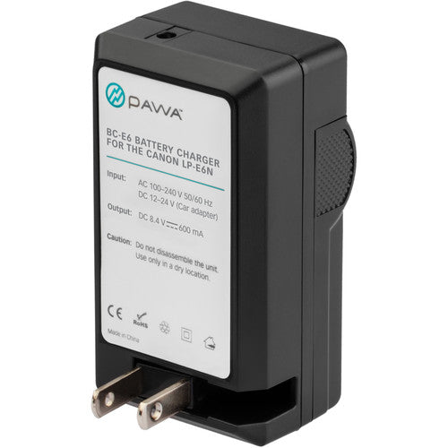 Pawa Cargador Compacto para Baterías Canon LP-E6 LP-E6N LP-E6NH con Adaptadores Europeo y Coche