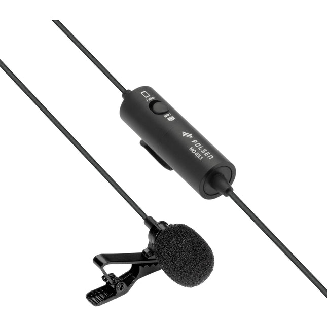 Polsen MO-IDL1-MK2 Micrófono Lavalier Omnidireccional para DSLR Smartphones 20 pies cable batería incluida