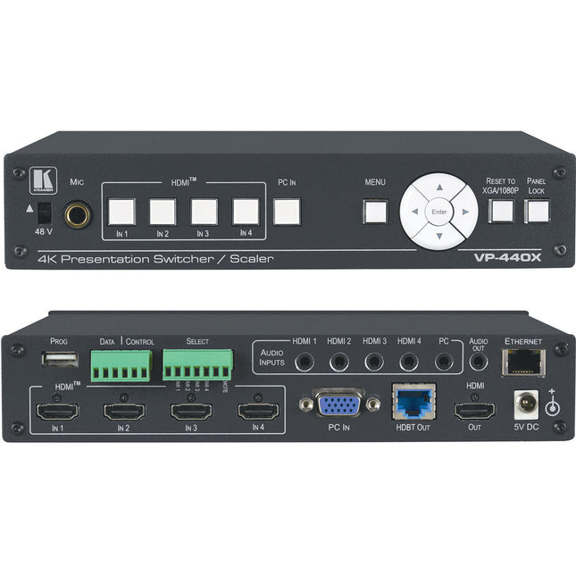 Kramer VP-440X 18G conmutador y escalador de presentación 4K UHD 60Hz con HDBaseT 230 pies y HDMI simultáneos
