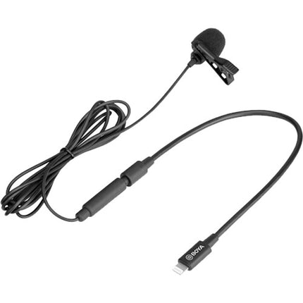 BOYA BY-M2 Micrófono Lavalier Digital Omnidireccional con Cable Lightning desmontable para iOS 19.7 pies y Estuche de Transporte