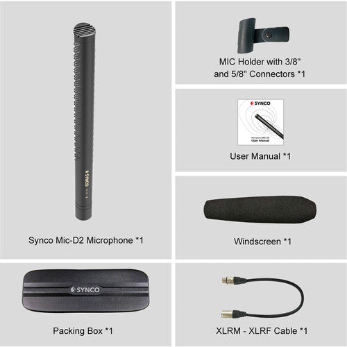 Synco Mic-D2 Micrófono Shotgun Hipercardioide 48V Phantom con Cable XLR y Soporte