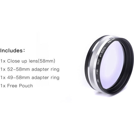 NiSi 58mm Lente de Primer Plano NC Kit con Anillos 49 y 52mm y Funda