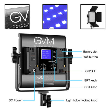 GVM 800D-RGB Panel LED para estudio 10 6x10 3 pul 720 Lux CRI 97